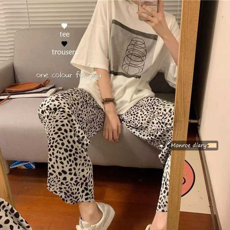 睡衣女士圆领夏季短袖薄款卡通甜美可爱长裤卡通家居服春秋季套装