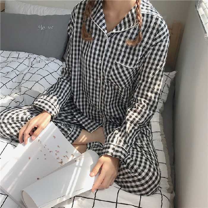 春秋开衫睡衣女长袖长裤ins卡通可爱薄款家居服套装外贸