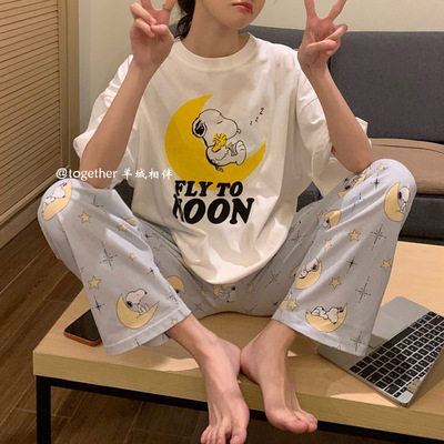 外贸直供夏季新款睡衣女东南亚套装短袖长裤卡通可外穿家居服