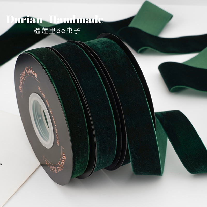 墨绿色绒带手工diy发饰礼盒包装