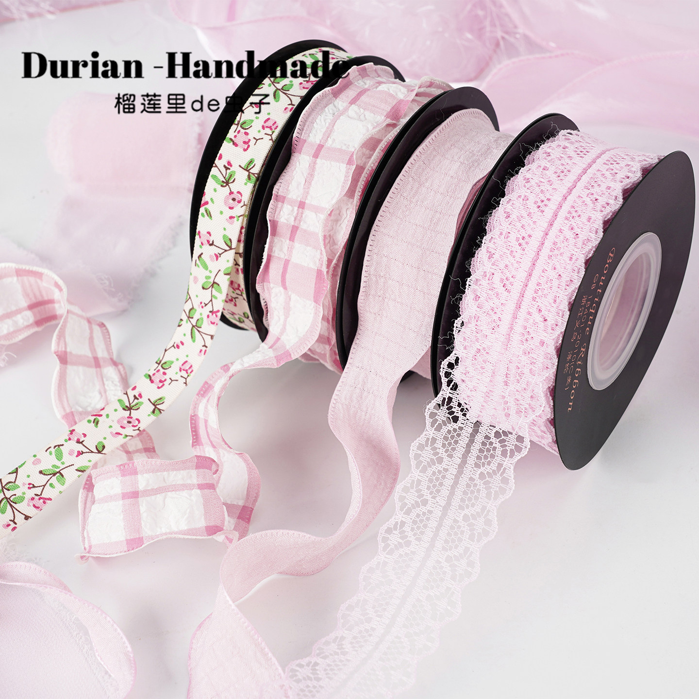 少女粉色花边褶皱装饰丝带