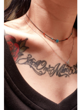 原矿松石可调节编绳项链黑色棕色红玛瑙锁骨链脚链福满珠手链