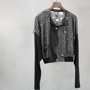 夜刻原创破洞暴力美学暗黑摇滚短外套开衫夹克外搭张扬不羁黑红酷