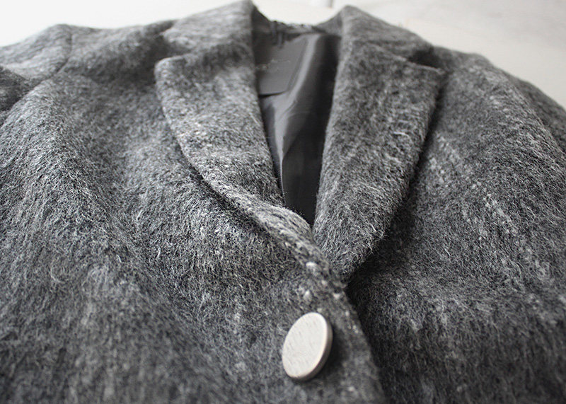 秋冬装英伦复古高级灰中性条纹中长款西装顺毛呢大衣女毛呢子外套