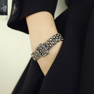 欧美复古宫廷晚宴低奢满钻松紧细表带式手链韩版时尚气质女手环潮