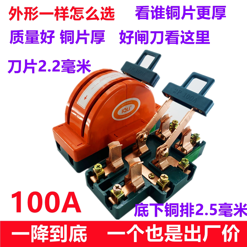 双向闸刀开关家用220v双电源切换开关电闸100a双投倒顺转换刀闸