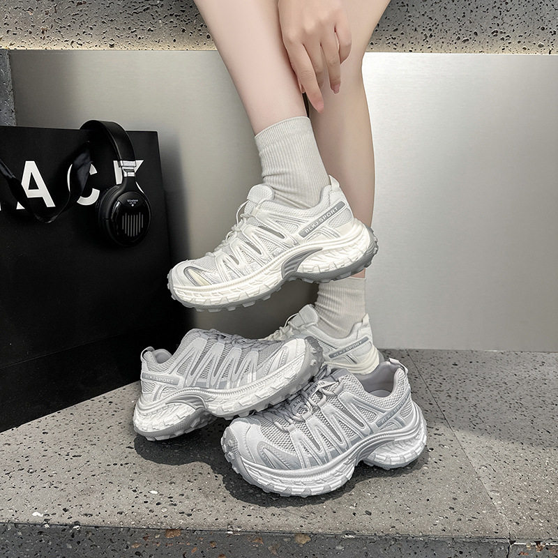 欧洲站厚底增高老爹鞋女网面透气2026春夏新款真皮薄款运动休闲鞋