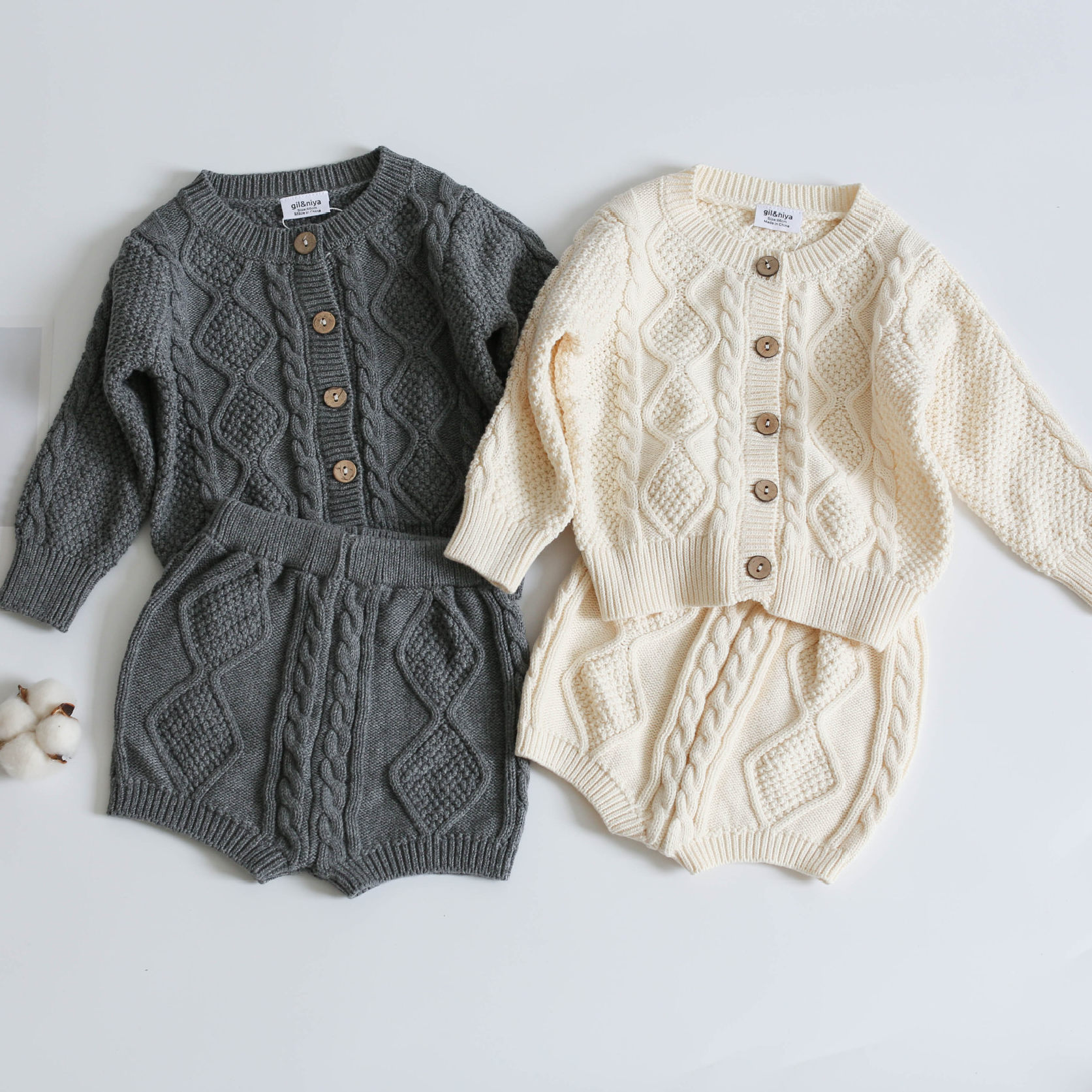 小童秋冬纯棉线针织开衫外套婴幼儿毛线大pp短裤男女宝宝毛衣套装,童装/婴儿装/亲子装,套装,淘宝优惠券,粉丝福利购,淘宝优惠卷