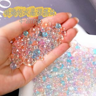 玻璃仿水晶混搭珠A级透明马卡龙无孔圆珠抛光散珠DIY填充捏捏乐