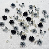 暗黑玫瑰山茶花蝴蝶美甲饰品混装 立体花花珍珠配指甲咕卡DIY配件