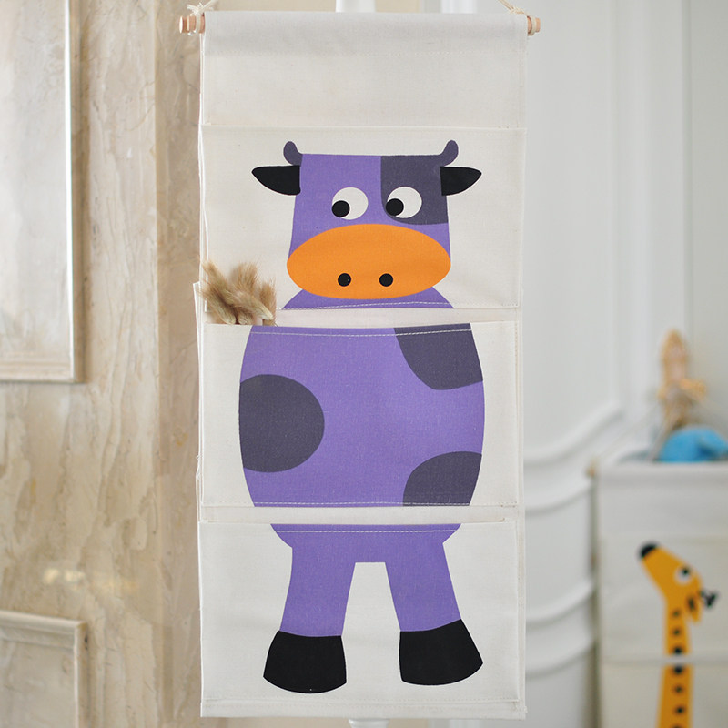 创意卡通布艺收纳袋可爱挂袋卧室儿童房壁挂门后多口图书整理布袋