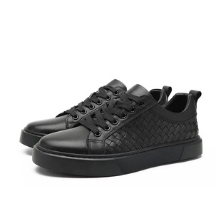 2026时尚新款神秘黑板鞋百搭编织皮休闲鞋男士潮牌高端韩版休闲鞋