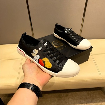 真皮软底男鞋休闲鞋时尚米奇印花