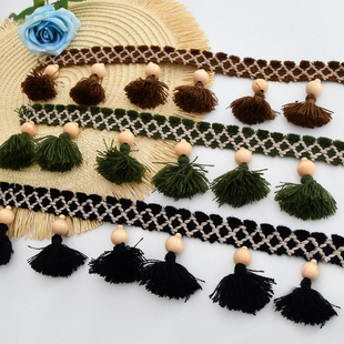 天河花边2026新款窗帘复古木头棉吊球装饰侧边辅料配件布艺可零剪