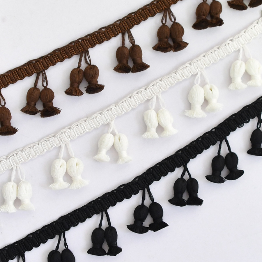 天河花邊窗簾花生結純黑色可零剪