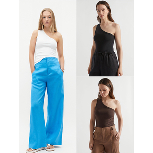 漏锁骨吊带内搭露肩弹力短款 上衣 d多色斜肩背心修身 外贸原单See