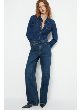 外贸原单LIM*E复古毛边休闲百搭高腰直筒宽松阔腿牛仔裤B3 2237