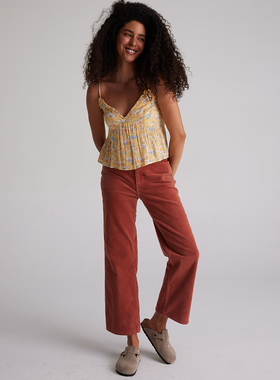 外贸原单Bil*labong双纽扣焦糖高腰弹力灯芯绒直筒阔腿裤 B9 2124