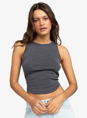 外贸原单Rox*y度假风针织短款背心修身圆领外穿内搭上衣D7 2427