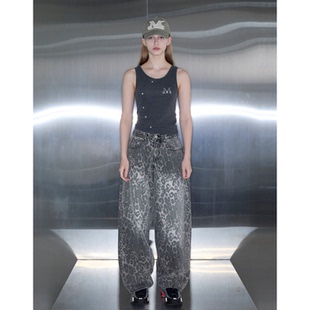 外贸原单Muc*ent豹纹可调节开合扣高腰宽松阔腿牛仔裤A12  2950