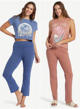 原单Rox*y Zuma Knit高腰针织喇叭裤坑条纹大弹力罗纹微喇裤9分裤