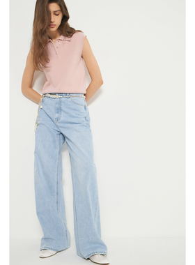 外贸原单LIM*E棉质高腰设计垂感直筒宽松阔腿拖地牛仔裤B6 2259