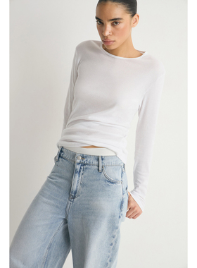 外贸原单LIM*E极简风薄款柔软舒适纯棉圆领修身长袖T恤 A6 2438