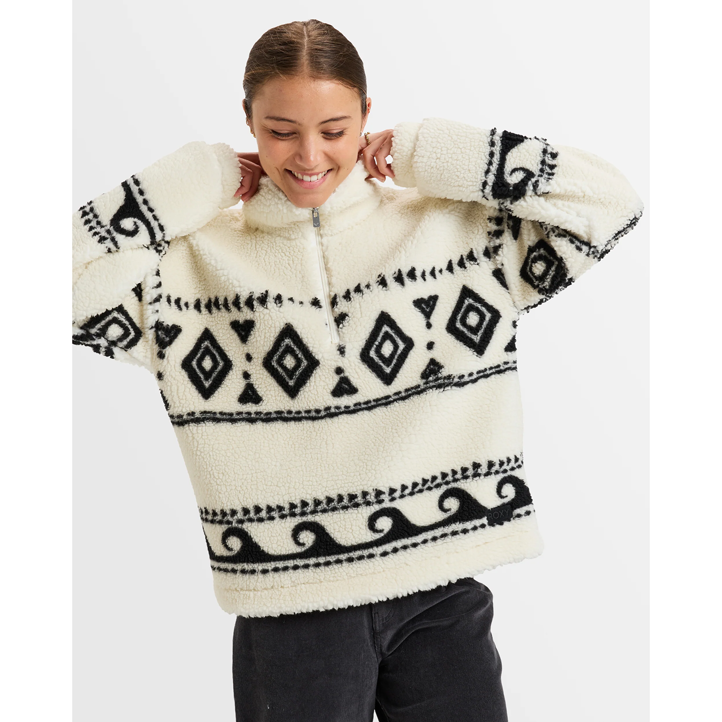 外贸原单Rox*y极地几何半拉链宽松套头衫羊羔绒抓绒卫衣 D 2830,女装/女士精品,卫衣/绒衫,淘宝优惠券,粉丝福利购,淘宝优惠卷