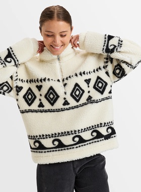 外贸原单Rox*y极地几何半拉链宽松套头衫羊羔绒抓绒卫衣 D 2830