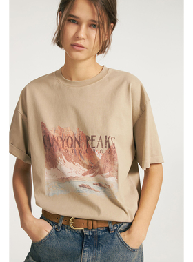 俄罗斯lim出口外贸山海印花设计感圆领纯棉宽松短袖T恤B6 3756