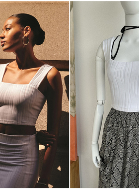 外贸原单 Dyn*amite Lota 纹理方领短款背心 吊带叠穿神器tee打底