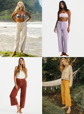 外贸原单Bil*labong毛边高腰弹力灯芯绒直筒阔腿裤多色 A3 2160