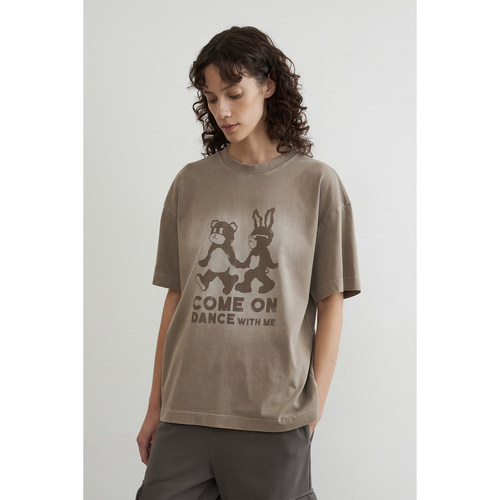 兔熊印花圆领宽松短袖T恤