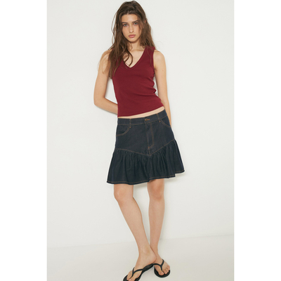 莱赛尔混纺荷叶边牛仔裙