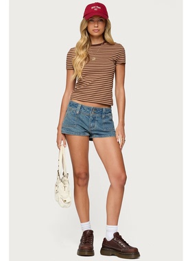 外贸原单Edi美式复古低腰牛仔短裤显瘦百搭辣妹风a字热裤 2103