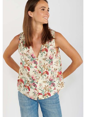 外贸原单Le T*amps Des Cerises亚麻热带图案沙滩风马甲背心 1622