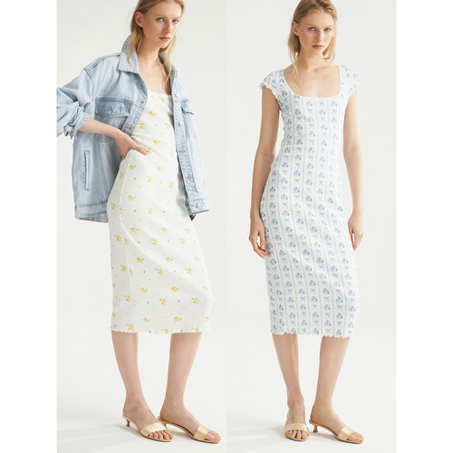 微型花卉印花短袖连衣裙