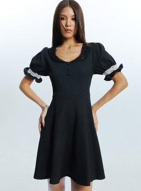 外贸原单Pom*elo 泡泡袖迷你连衣裙 A字裙宫廷修高腰收腰显瘦垫肩