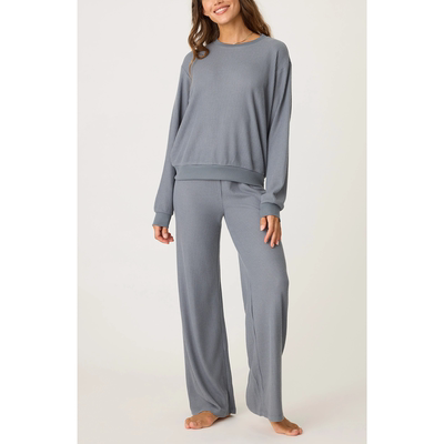 柔软棉华夫格毛绒睡衣套装三色