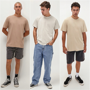 外贸原单Gha*nda 基本款复古纯棉短袖T恤男重磅男款纯色宽松半袖