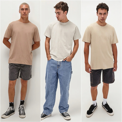 男款纯色复古宽松T恤