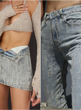 外贸原单RUV*E高级感提臀弹力显瘦铅笔裤牛仔裤+牛仔短裙 三款