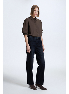 外贸原单LIM*E复古海军蓝光影休闲直筒宽松低腰牛仔裤 C9 2255