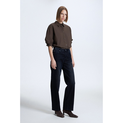 海军蓝光影直筒牛仔裤