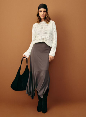 外贸原单Sin*s高腰气质不规则半身裙宽松垂感莫代尔显瘦长裙 1680