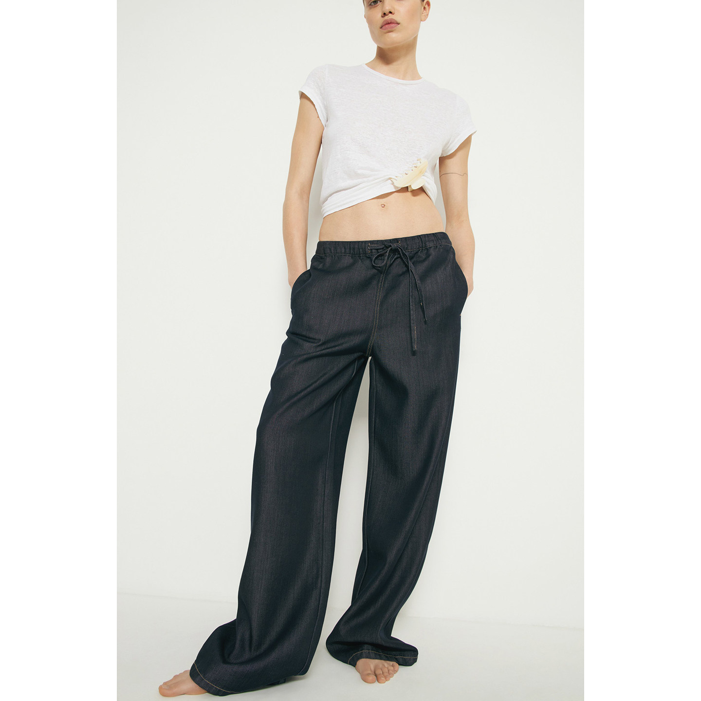 外贸原单LIM*E莱赛尔抽绳休闲直筒宽松阔腿牛仔裤深蓝色 C1 2252,女装/女士精品,牛仔裤,淘宝优惠券,粉丝福利购,淘宝优惠卷