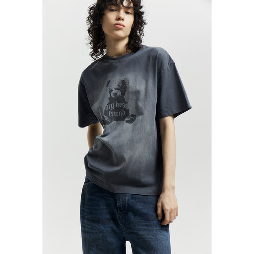 熊宝宝做旧宽松短袖T恤