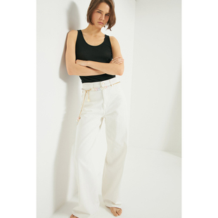 外贸原单LIM*E俄罗斯 金纽扣直筒宽松垂感显瘦阔腿牛仔裤A12 2308