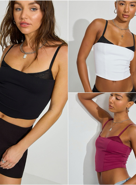 外贸原单Gar*age 性感蕾丝修身露背双层假两件背心紧身胸衣吊带