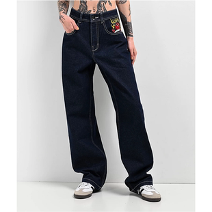 外贸原单Nin*th Hall漂洗蓝色刺绣牛仔裤直筒裤长裤中高腰D9 2080